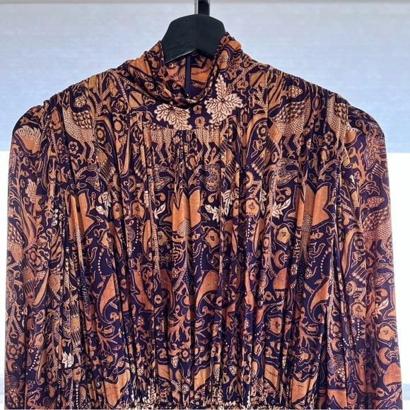 Ulla Johnson New York Wilhemina Gathered Printed Dress Purple Beige Celestial P - Picture 4 of 9